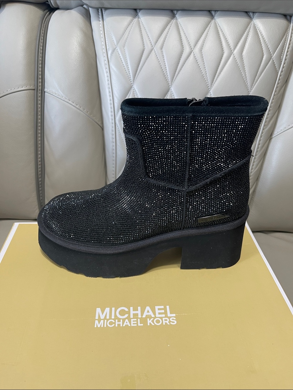 MICHAEL Michael Kors DELILAH Black Crystal Platform Short Boots